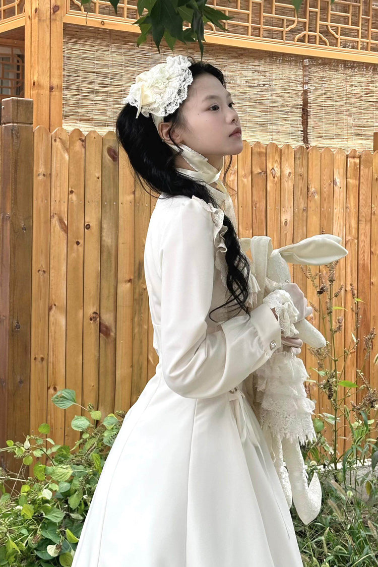 Gothic Apricot Stand Collar Long Sleeve Ruffled Lace-Up Lolita Dress