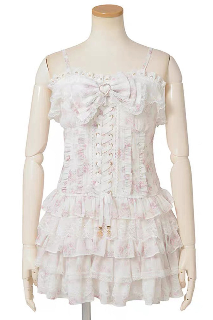 Multi Layered Ruffled Bow Print Long Sleeve Jirai Dress in Three Shades
