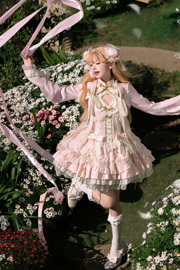 Blush White Pear Fantasy Multi-Layer Ruffle Lace Sweet Oriental Princess Jumper Dress
