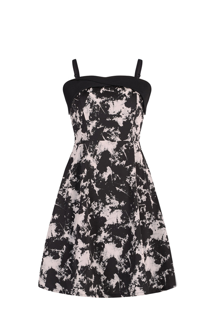 Folding Collar A-Shape Print Punk Slip Dress