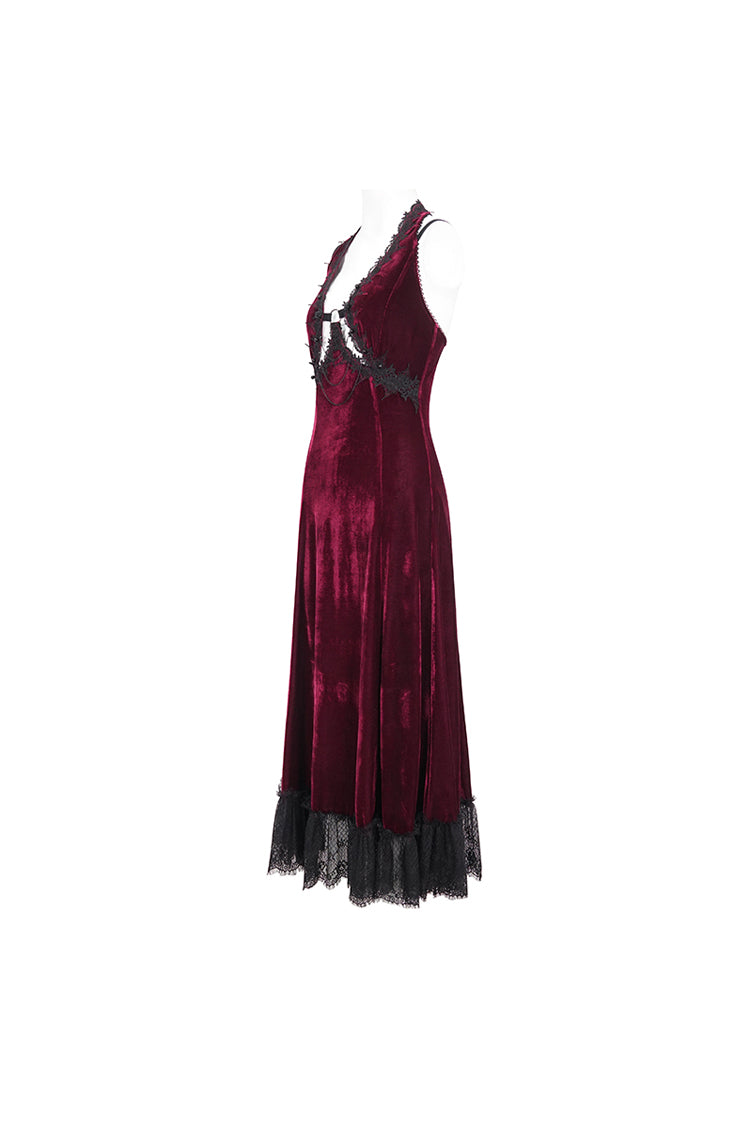 Crimson Lace-Up Hem Slip Gothic Dress