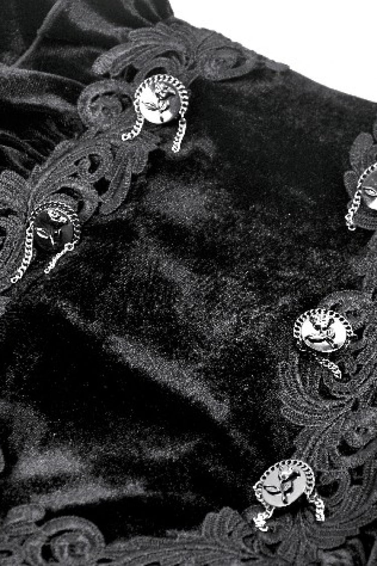 Gothic Velvet Long Skirt with Lace and Lace-Up, Black