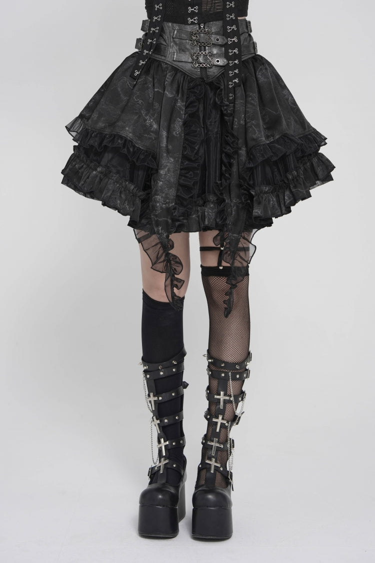 Gothic Skirt with Buckles, Pleats, and Eyelets, Black