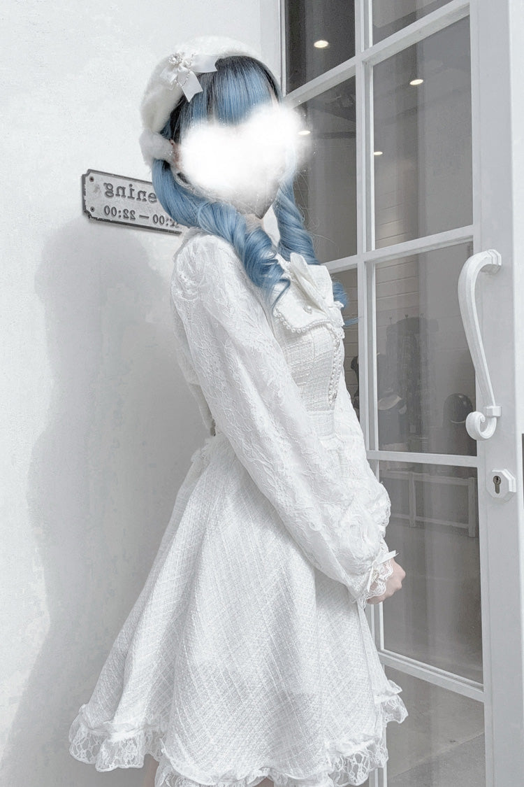 Ivory Pearl and Bow Lace-Embellished Jirai Dress