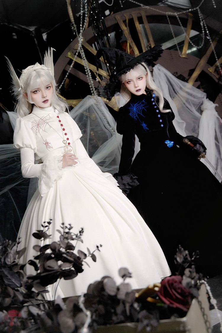 Gothic Corset Dress with Embroidery and Fishbone Detail - Night Poems, 2 Hues