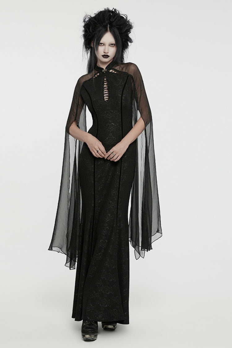 Gothic Dress with Cheongsam Collar Chiffon Stitching Ripped