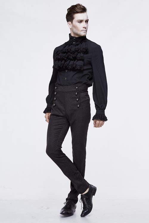 Gothic Wedding Jacquard Trousers with High Waist, Slim Fit