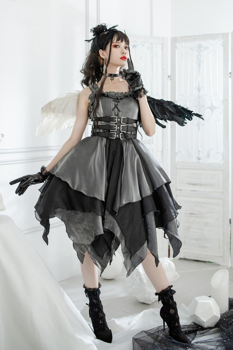 Silver Grey Lust Multi-Layered Asymmetric JSK Gothic Lolita Dress