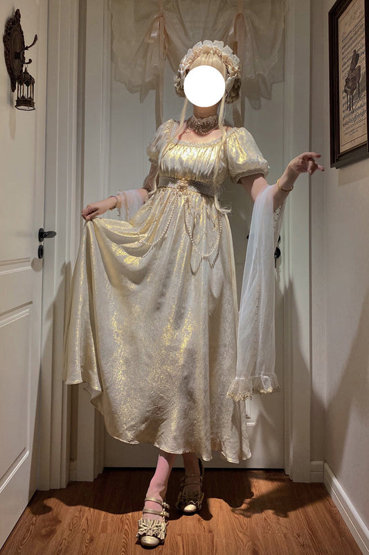 Moonlight Amber Short Sleeve High Waisted Pearl Classic Vintage Palace Dress