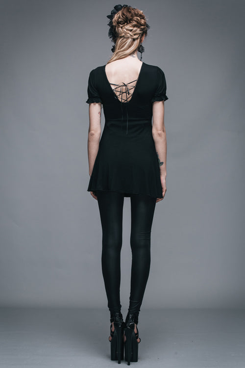 Lace Neck Short Sleeve Mid-Length Gothic Women's Tee