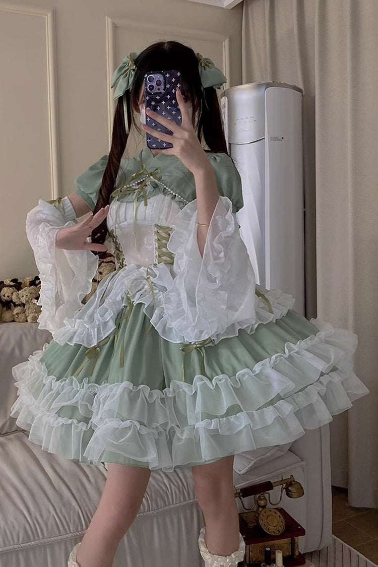 Jade Multi-Layer Hanayome Lace-Up Plus-Size Sweet Lolita JSK (Short)