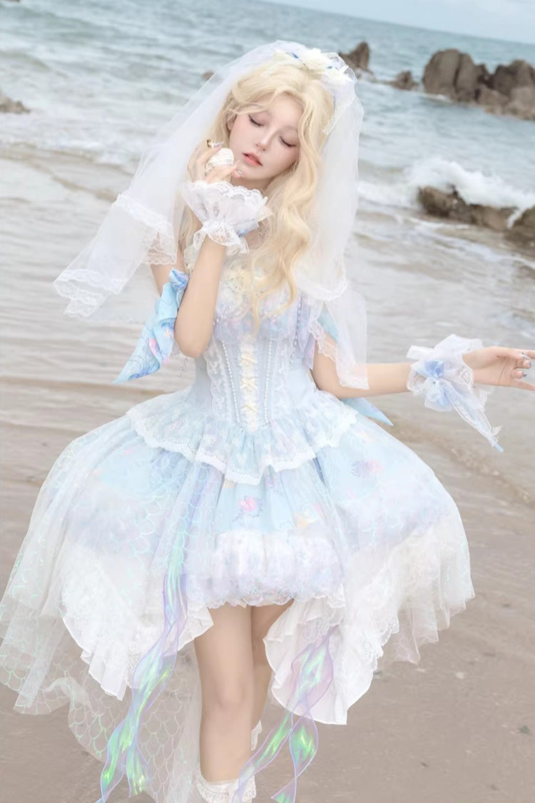 Mermaid's Tears Sleeveless Ombre Print Pearl JSK Set - Sea Blue