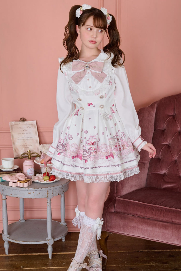 Afternoon Tea Print Ruffle Bowknot Lace Sweet Jirai Kei Plus Size Dress - 3 Colors