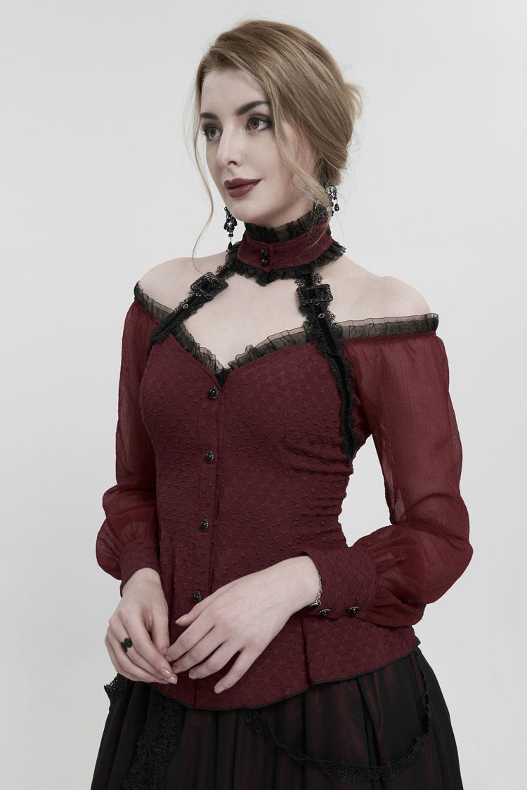 Scarlet Lace Trim Panel Adjustable Back Gothic Shirt