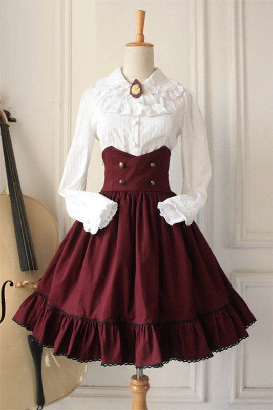 Wine Vintage High-Waisted Fishbone Gothic College Skirt Dress