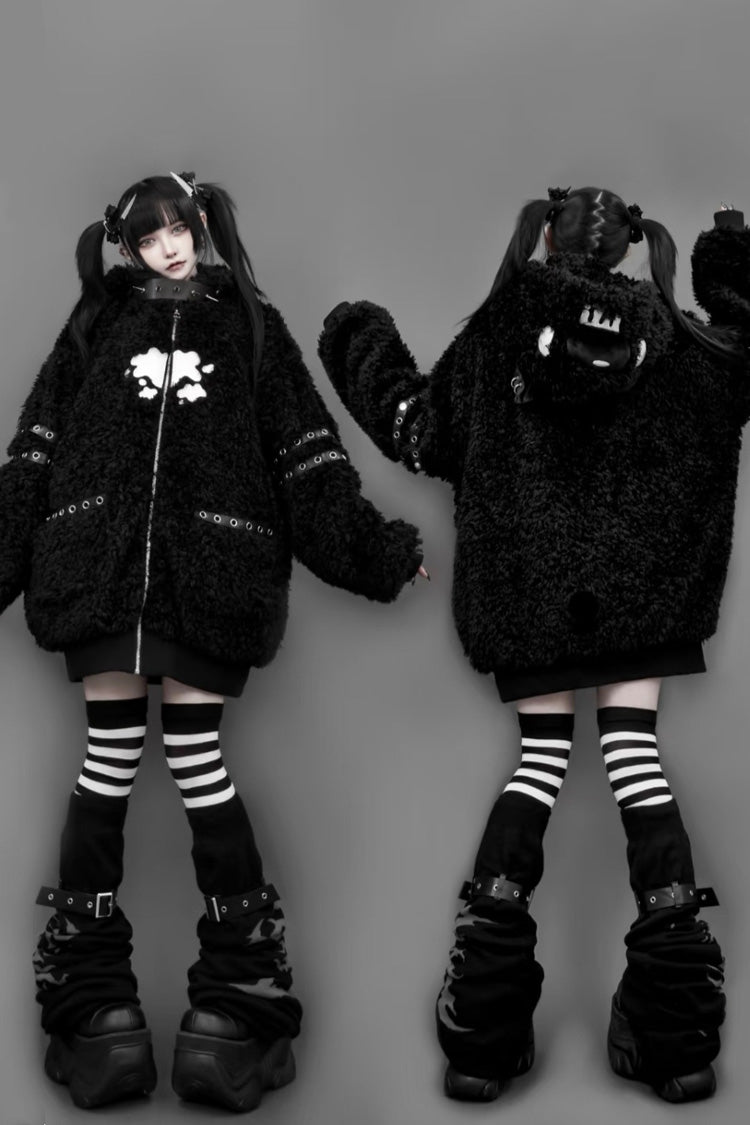 Black Bear-Ear Hooded Zip-Up Gothic Lolita Coat