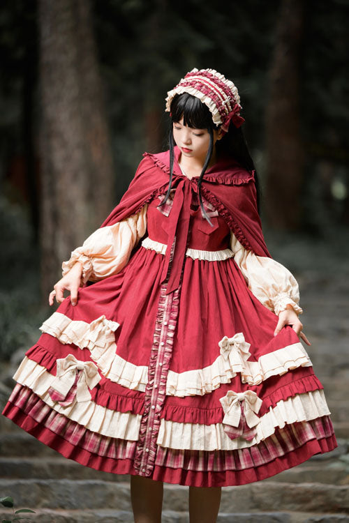 Christmas Bowknot High-Waist Ruffled OP Dress with Lapel Collar