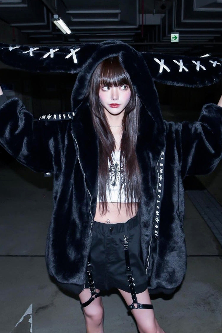 Black Rabbit Ears Hooded Punk Coat