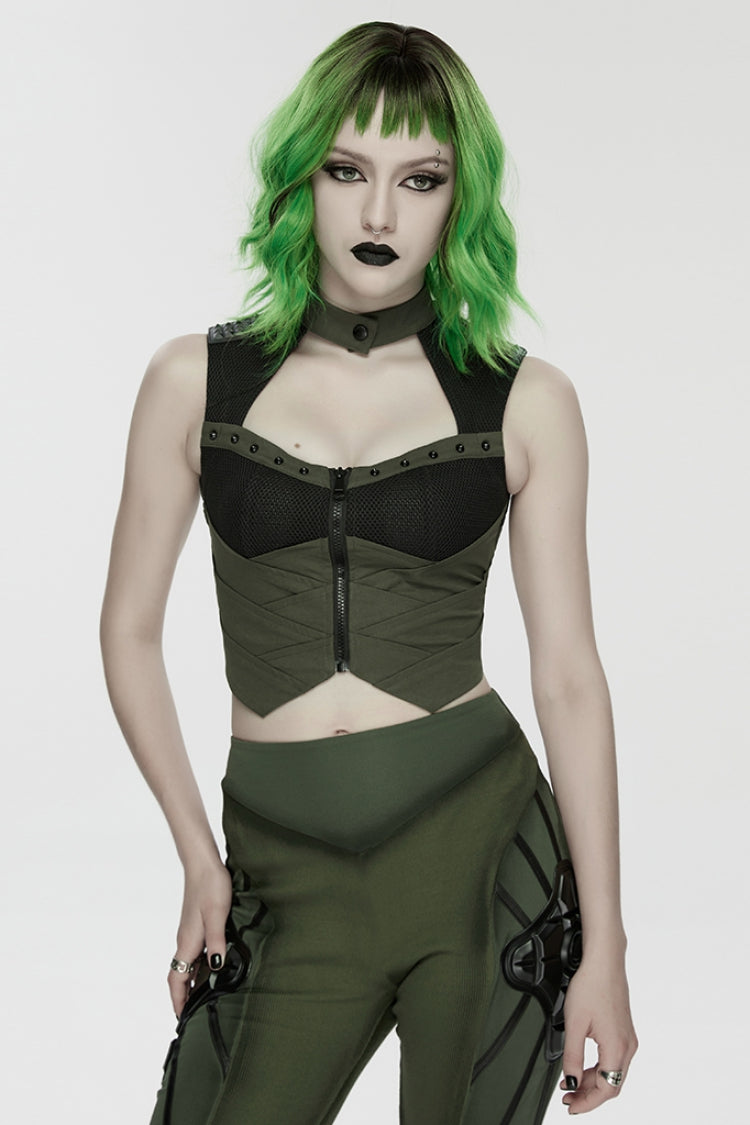 Cut-Out Studded Mechanical Sleeveless Punk Tank