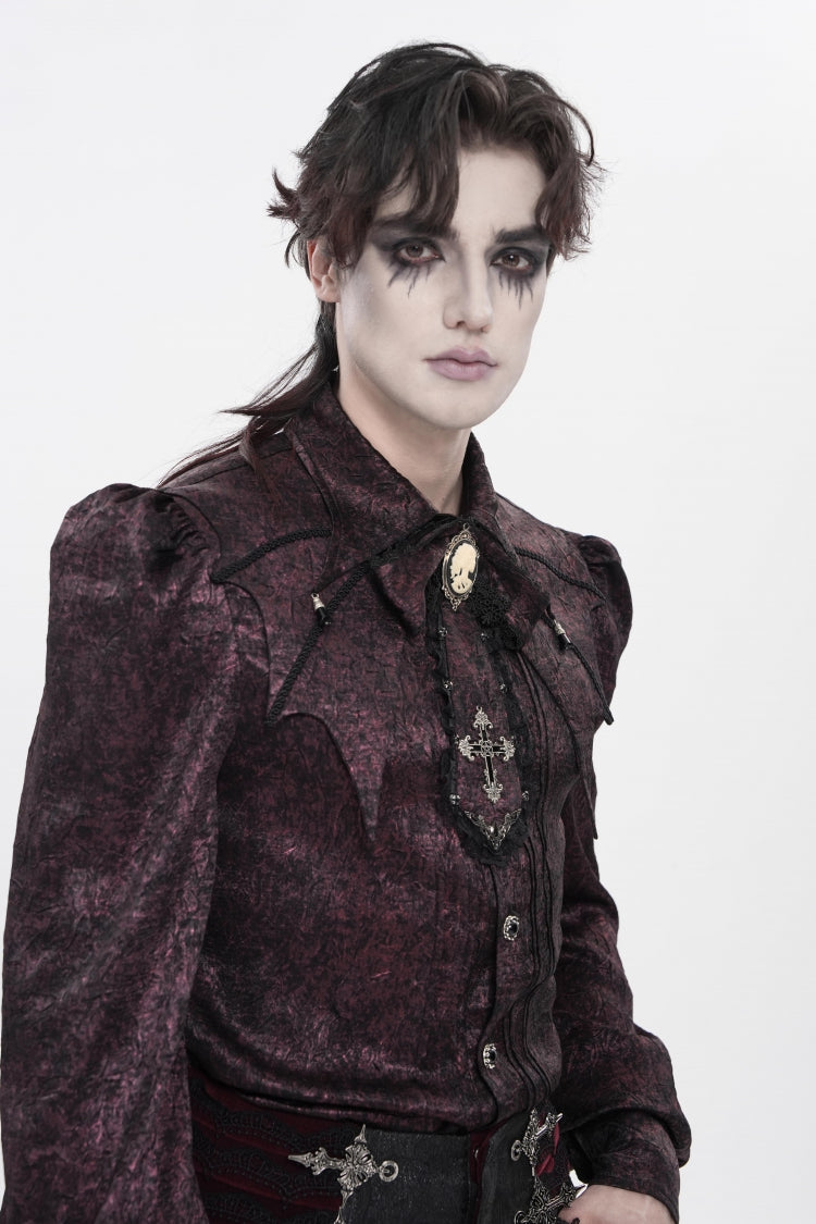 Scarlet Lapel Lantern Sleeve Jacquard Bow Men's Gothic Shirt