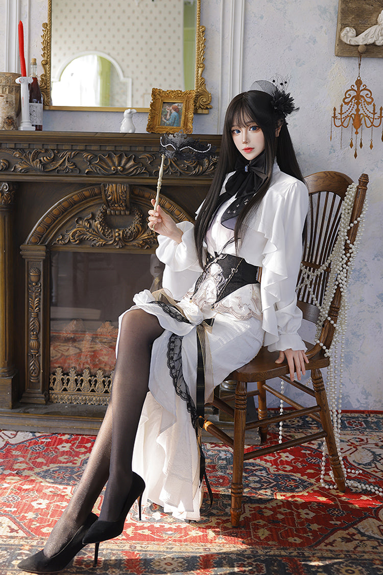 Ivory Jacquard Embroidered Irregular Skirt with Bow - Star Gate
