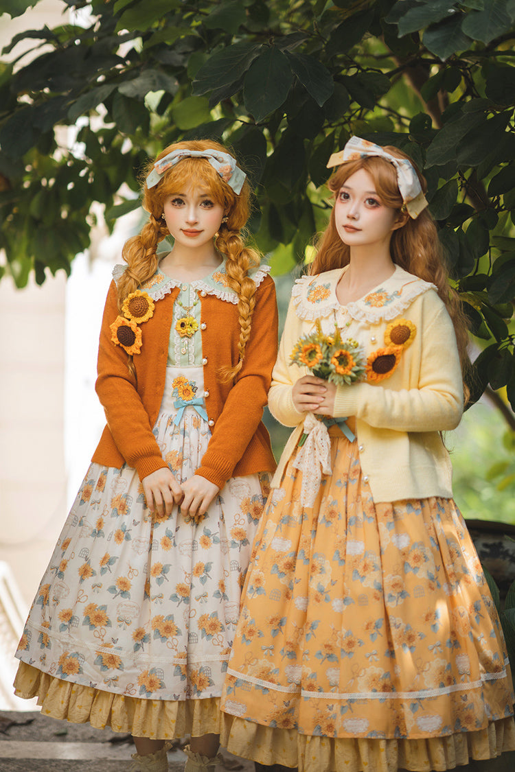 Apricot Sweet Elegant Uplift Lolita JSK Dress with Sleeveless Print Ruffles and Bowknot