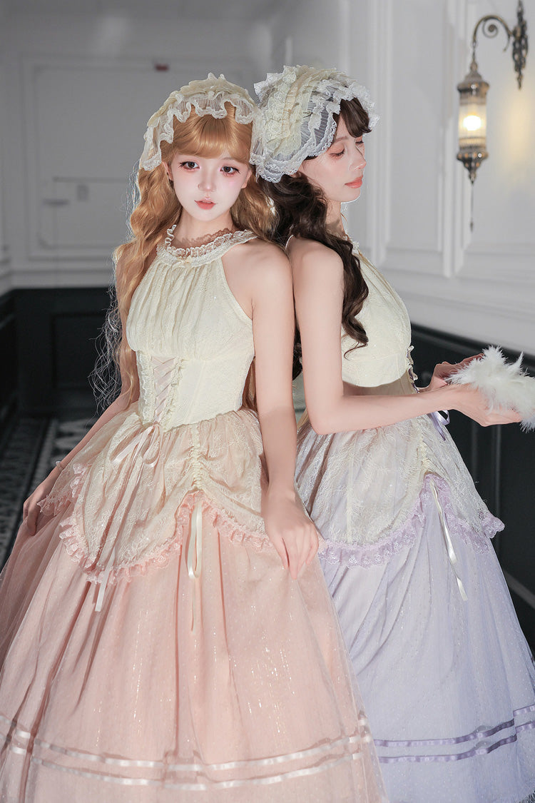 Halterneck Sleeveless Printed Lace Corset Lolita JSK Set