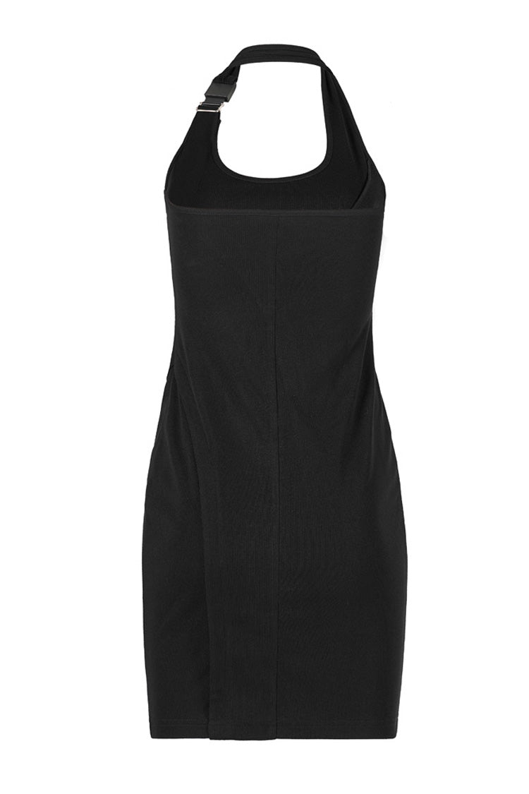 Adjustable Halter Sleeveless Three-Dimensional Pleated Stretch Gothic Dress