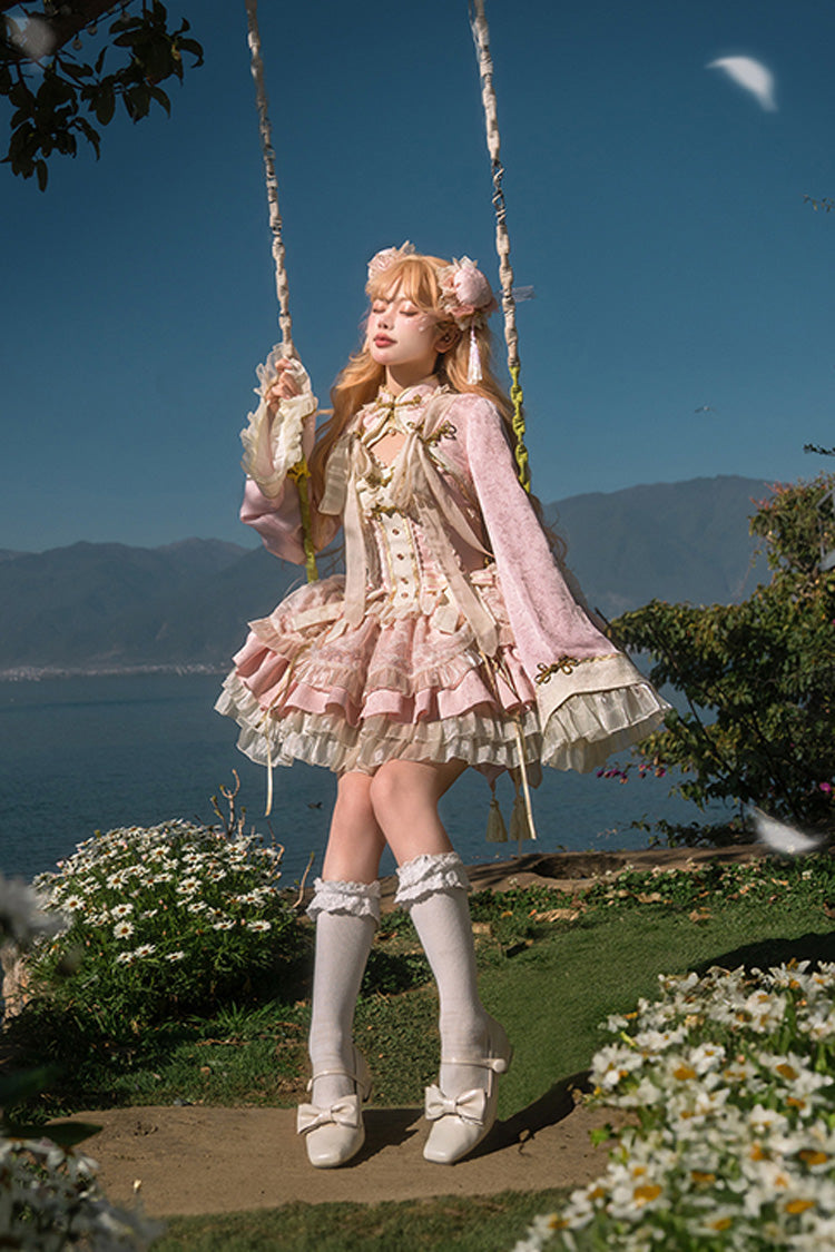 Blush White Pear Fantasy Multi-Layer Ruffle Lace Sweet Oriental Princess Jumper Dress