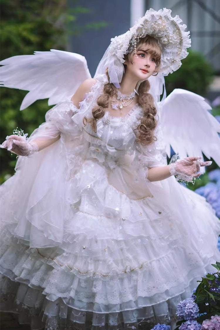 Ivory Gothic JSK with Multiple Ruffled Layers and Bow - Dreamy Waltz