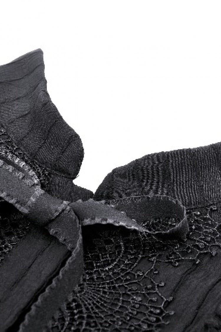 Gothic Sleeveless Black Lace Bow-Accented High-Neck Triple-Tiered Hem Long Dress