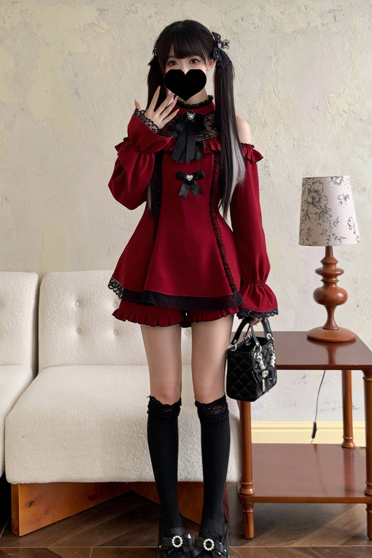 Halterneck Ruffle Bow Dress & Shorts - Jirai Kei Ensemble