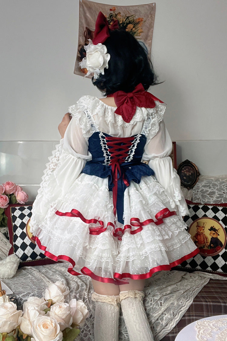 Snow White Ruffle Bow Lace Sweet Lolita JSK Dress, Two Versions