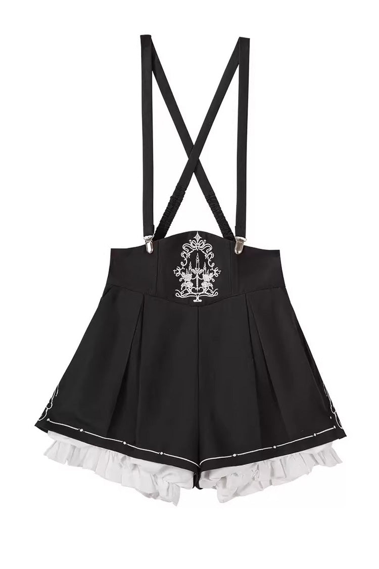 Embroidered Prince Ouji Vest and Shorts Set in Black