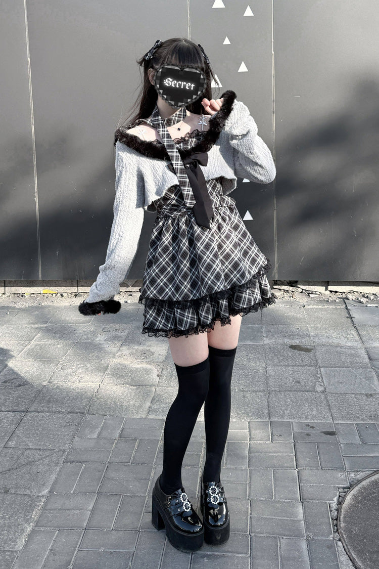 Printed Lace Long-Sleeve Jirai Kei Dress Set - Stardust Oath