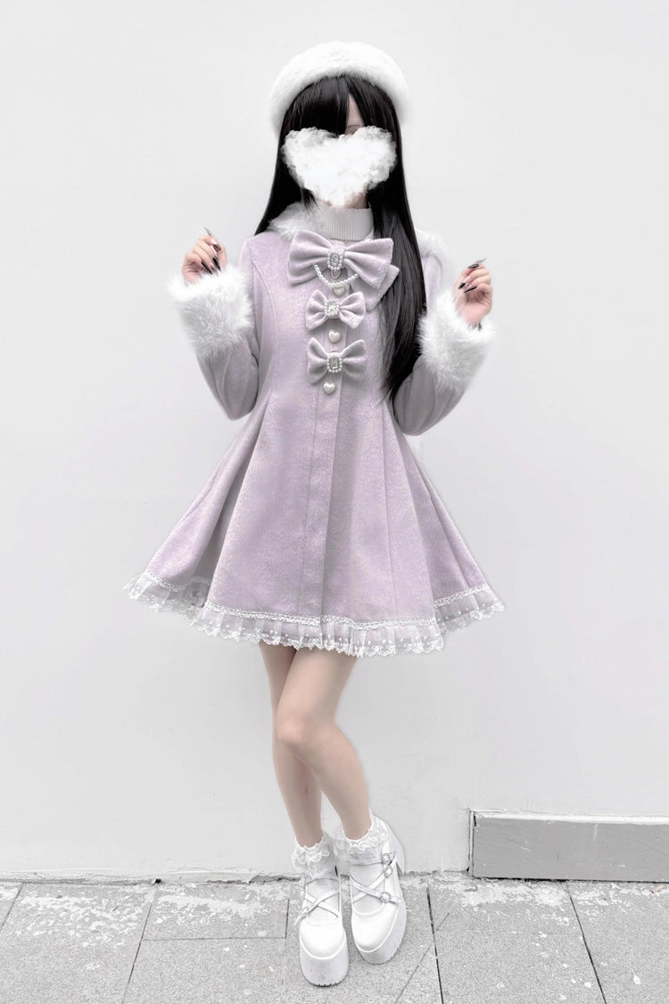 Plush Lop-eared Rabbit Hooded Jirai Kei Coat with Bow and Lace