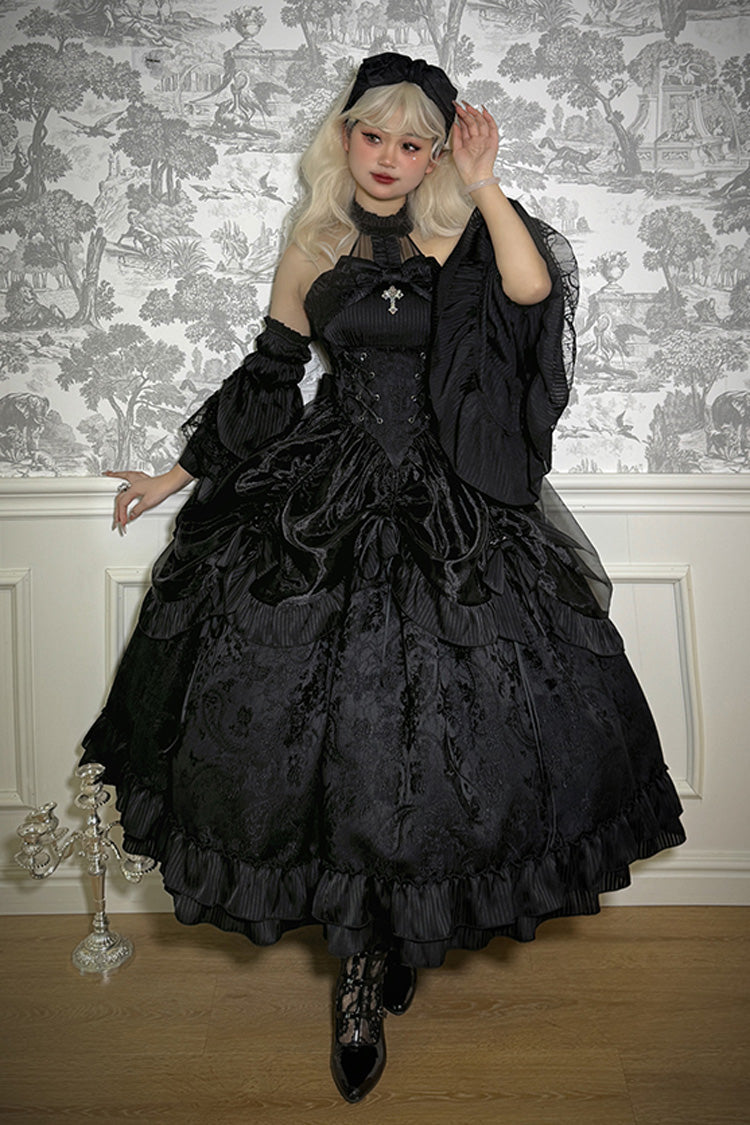 Halterneck Ruffle Bow Gothic Lolita Dress with Drawstring, Mystery Doll Theme, 4 Colors