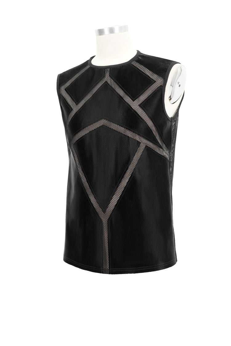 Men's Punk Vest with Armor Mesh and Shiny Knit Details