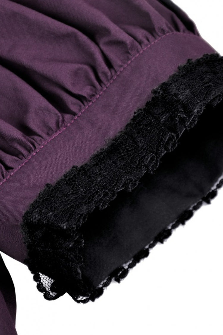 Periwinkle Moon Frill-Collar Puff-Sleeve Gothic Top