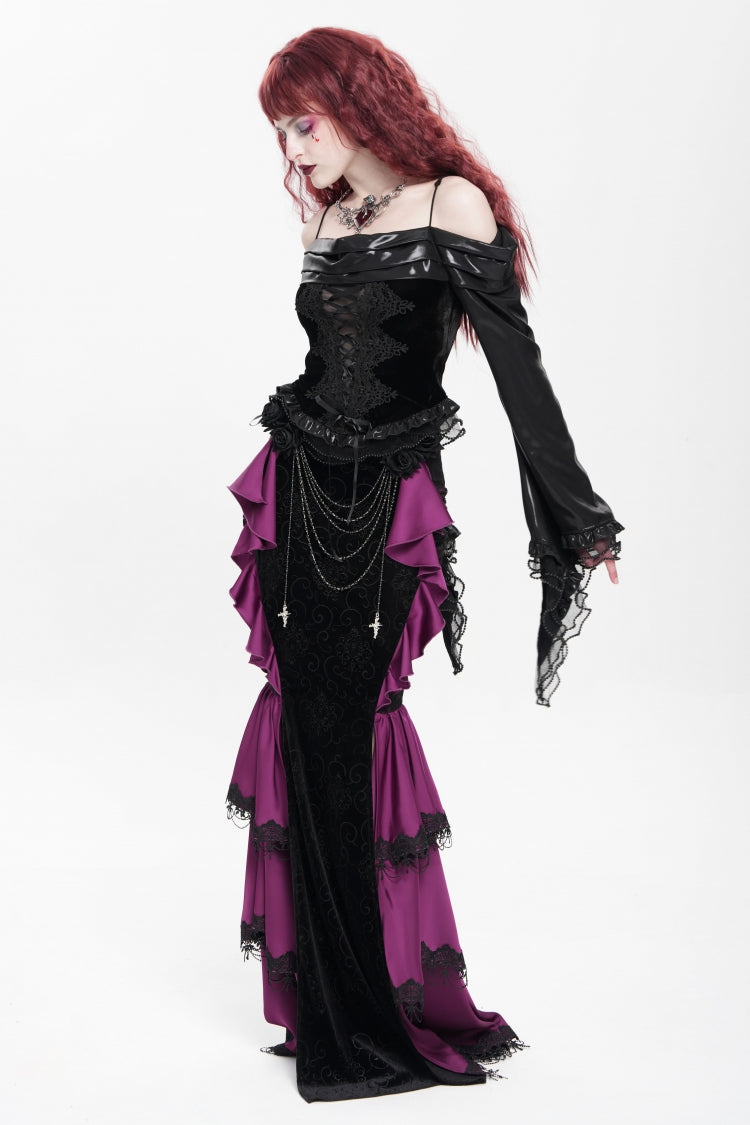 Violet Blossom Lace-Up Rose Chain Gothic Fish-Tail Skirt