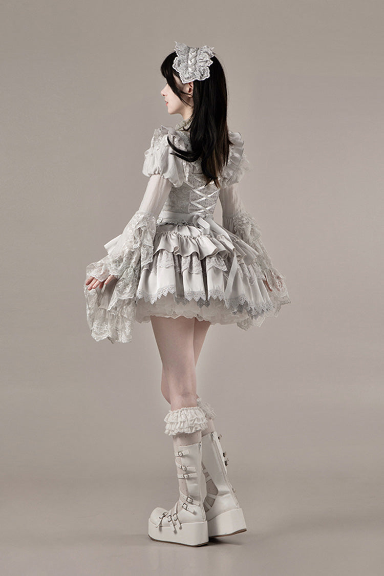 Bionic Doll Square Collar Gothic Lolita Corset Set with Multi-Layer Ruffles, Short Skirt