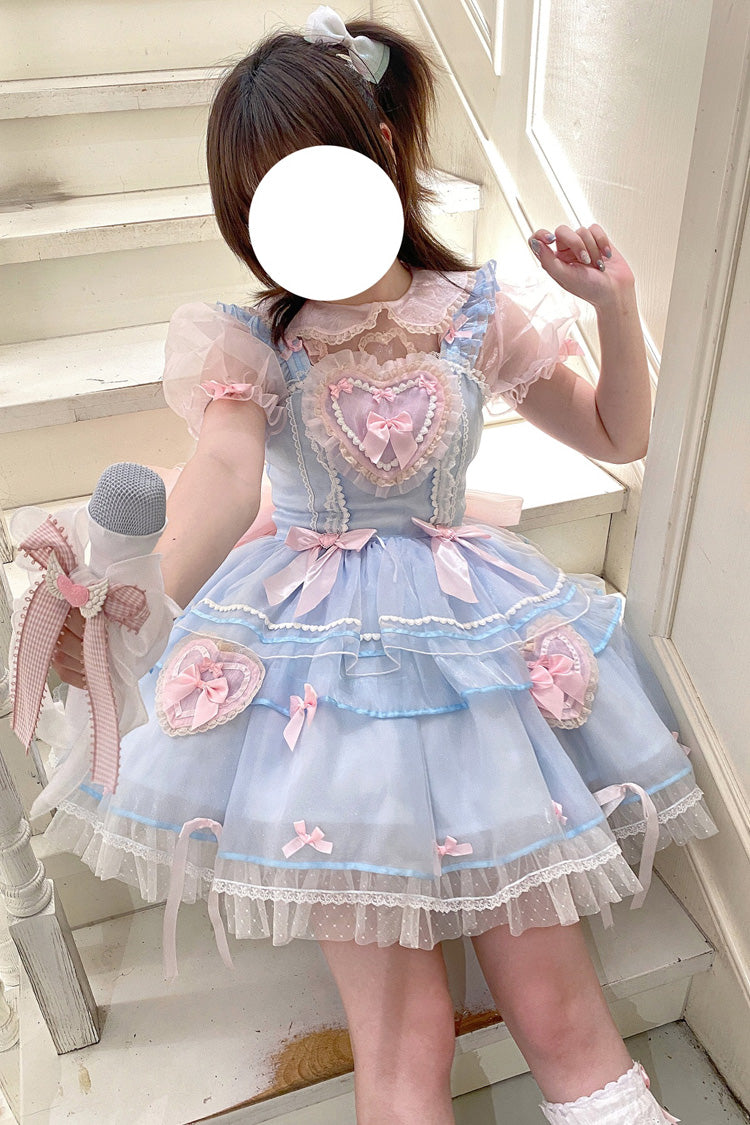 Blue Pink Love-Printed Lace Sweet Lolita Jumper Dress