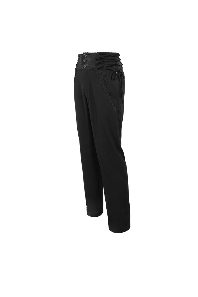 Embellished High Waisted Gothic Pants for Men with Lace Trim