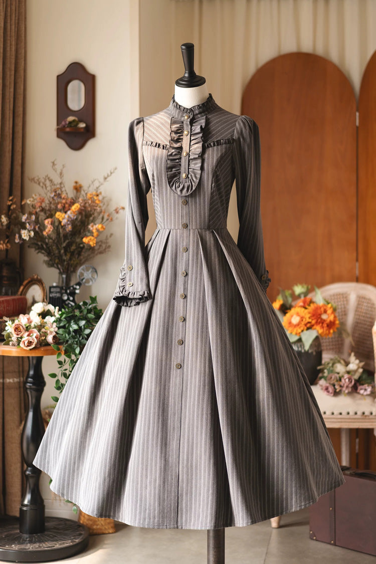 Striped Printed Ruffled Dress - Forest Castle