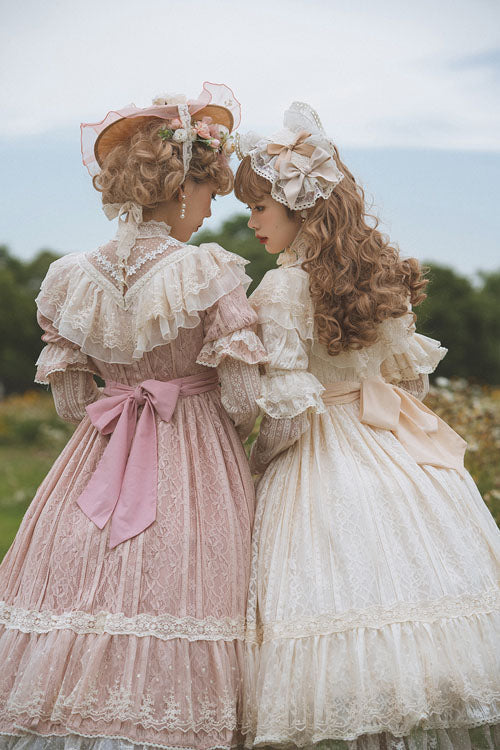Rose Print Lolita OP Dress with Multi-Layer Ruffles, Sweet Style