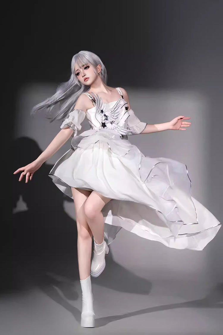 Ivory Asymmetric Collar Punk JSK Dress Set - Silver Wings