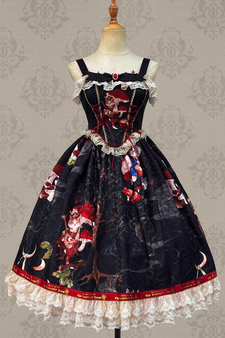 Cat Traveler Print Ruffle Vintage Elegant Sweet Lolita Jsk Dress