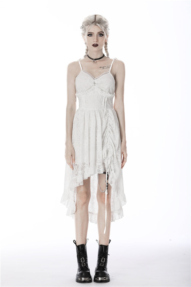 White Floral Lace Lace-Up Steampunk Slip Cocktail Dress