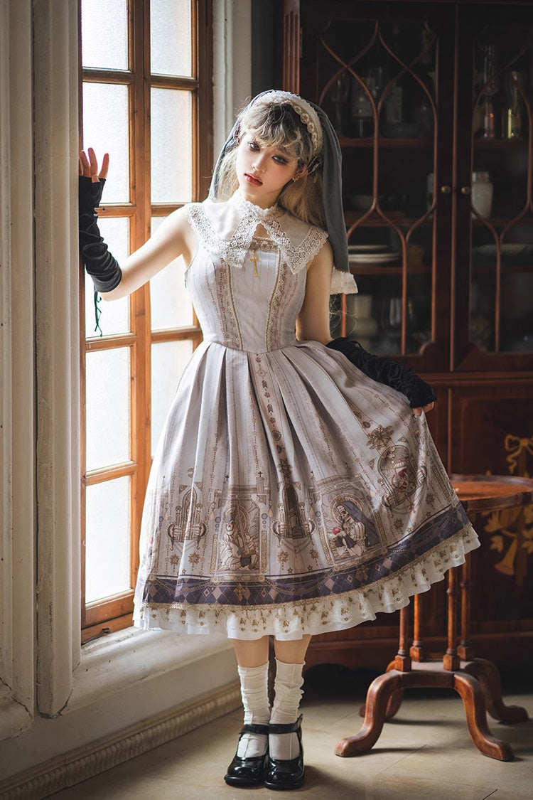 Sweet Lolita Jumper Dress with Ruffles & Demon Print