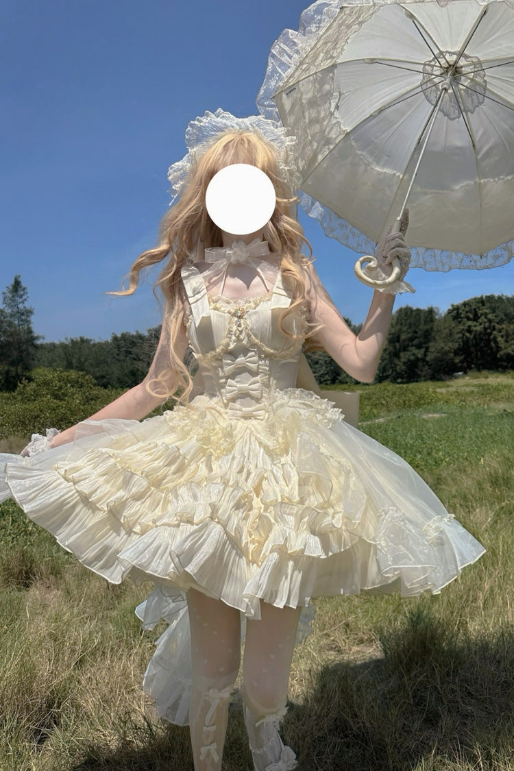 Princess Apricot Sleeveless Layered Ruffle Bow Sweet Lolita JSK Dress Set